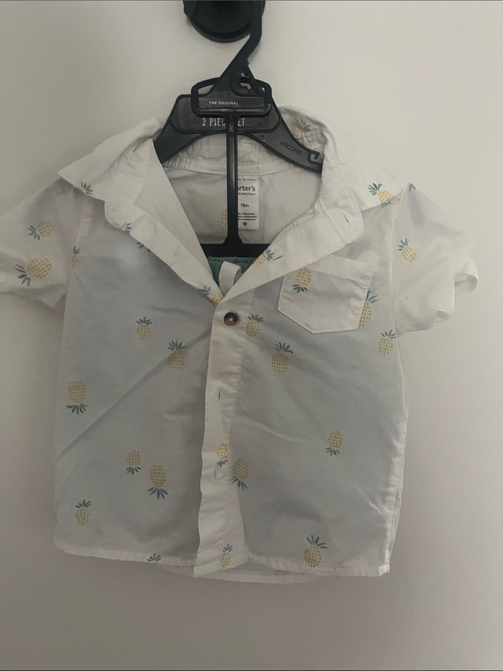Carter's White Short Sleeve Shirt with Yellow Pineapple Print and Matching short